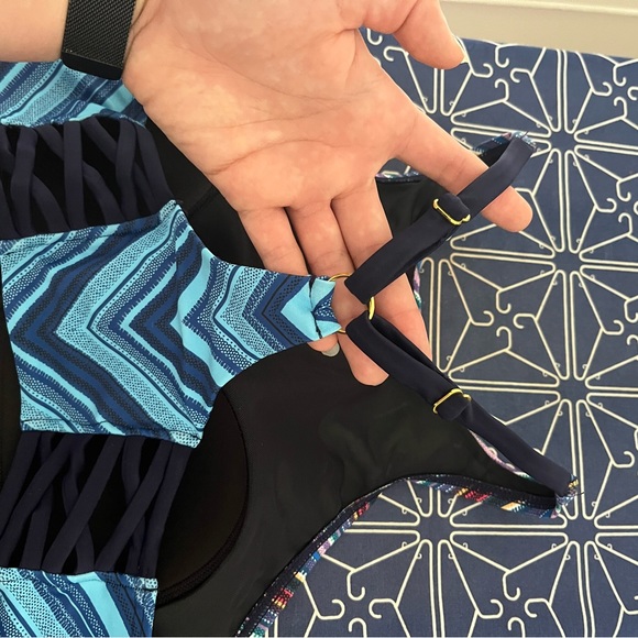 High Rise Full Coverage Bikini with Lace Up Details and MultiColor Print Size 12 - Picture 5 of 8